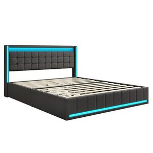 ČALÚNENÁ posteľ 140x190 cm s LED osvetlením, USB portom, 4 zásuvkami a výklopným čelom, sivá vyobraziť