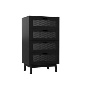 EuroLiving KOMODA so 4 zásuvkami, vzhľad PVC ratanu, 55x40x95 cm, drevené nohy, proti prevráteniu, čierna vyobraziť