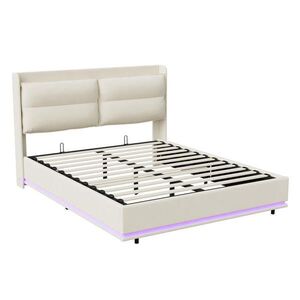 ČALÚNENÁ posteľ 160x200 cm, béžová, LED osvetlenie a USB a Type-C vyobraziť