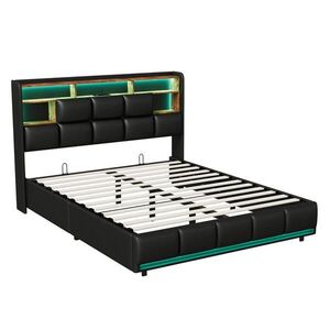 ČALÚNENÁ posteľ s úložným priestorom 140x200 cm, USB, LED a lamelový rošt, čierna vyobraziť