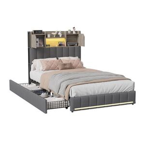 EuroLiving ČALÚNENÁ posteľ 90x200 cm, sivá, 2 zásuvky, LED RGB čelo a noha, USB/USB-C vyobraziť