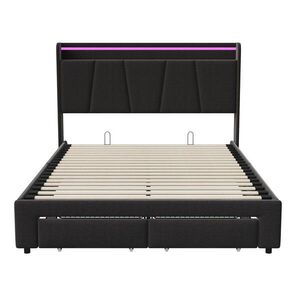 ČALÚNENÁ posteľ 140x200 cm, posteľ s LED osvetlením, sivá bielizeň vyobraziť