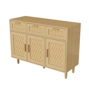 EuroLiving KOMODA BUFFET Masívny dub, bambusové dvierka, 2 zásuvky, 115×40×80 cm vyobraziť