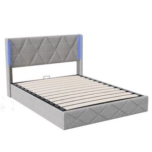 ČALÚNENÁ posteľ 140x200 cm s lamelovým roštom a boxom, čelo, LED, zamatový poťah, sivá vyobraziť