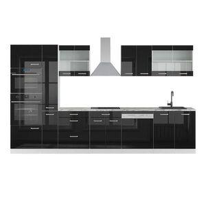 Vicco KUCHYNKA R-Line Čierna vysoký lesk/biela 350 cm s vysokou skrinkou, s pracovnou doskou vyobraziť