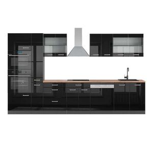 Vicco KUCHYNSKÁ LINKA R-Line Čierny vysoký lesk/antracit 350 cm s vysokou skriňou, dub AP vyobraziť