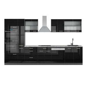 Vicco KUCHYNSKÁ LINKA R-Line Čierny vysoký lesk/antracit 350 cm s vysokou skriňou, AP mramor vyobraziť