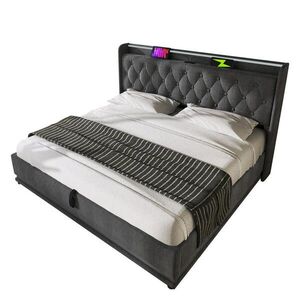 STILVORA ČALÚNENÁ POSTEĽ 160/200 cm sivá s úložným boxom, LED, USB a Type-C, ľan vyobraziť