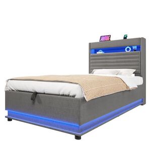 STILVORA ČALÚNENÁ POSTEĽ 90/200 cm sivá s úložným priestorom, LED, USB a Type-C, ľanový dizajn vyobraziť