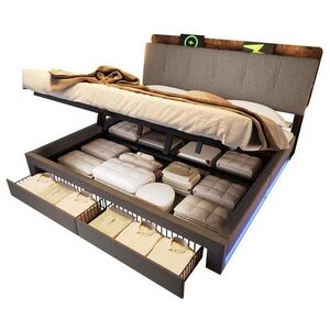 STILVORA ČALÚNENÁ POSTEĽ 180/200 cm sivá s boxom, 2 zásuvkami, LED, USB a Type-C, ľan vyobraziť