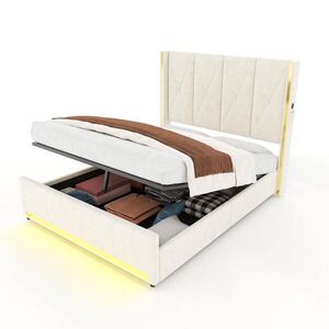 STILVORA ČALÚNENÁ POSTEĽ 160/200 cm béžová zamatová s boxom, LED, USB a bočnými vreckami vyobraziť