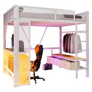 STILVORA VYSOKÁ POSTEĽ 140/200 cm biela so stolom, 3 zásuvkami, LED a USB vyobraziť