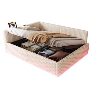 STILVORA ČALÚNENÁ POSTEĽ 140/200 cm béžová zamatová s boxom, LED, USB a Type-C vyobraziť