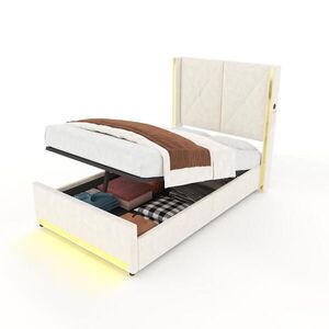 STILVORA ČALÚNENÁ POSTEĽ 90/200 cm béžová s boxom, LED, USB a Type-C, zamat vyobraziť