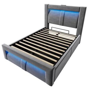 STILVORA ČALÚNENÁ POSTEĽ 90/200 cm sivá s úložným boxom, LED a USB, zamat vyobraziť