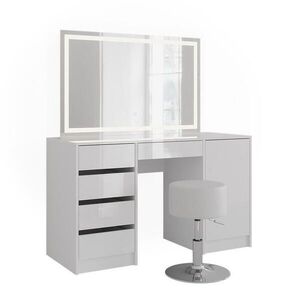 Vicco TOALETNÝ STOLÍK Sherry, biely/Biely vysoký lesk, 128.2 cm so zrkadlom LED a stoličkou vyobraziť