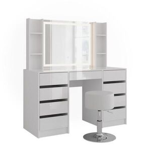 Vicco TOALETNÝ STOLÍK Sherry, biely/Biely vysoký lesk, 128.2 cm so zrkadlom LED a stoličkou vyobraziť