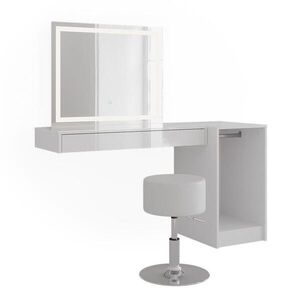 Vicco TOALETNÝ STOLÍK Sherry, biely, 140.2 cm s LED zrkadlom, taburetkou a modulom so šatníkovou tyčou vyobraziť