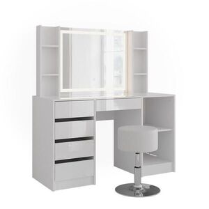 Vicco TOALETNÝ STOLÍK Sherry, biely/Biely vysoký lesk, 128.2 cm so zrkadlom LED a stoličkou vyobraziť
