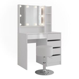 Vicco TOALETNÝ STOLÍK Sherry, biely/Biely vysoký lesk, 89.8 cm so zrkadlom a taburetom vyobraziť