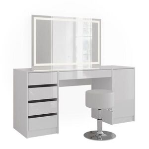 Vicco TOALETNÝ STOLÍK Sherry, biely/Biely vysoký lesk, 158.2 cm so zrkadlom LED a stoličkou vyobraziť