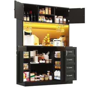 OKWISH BUFFETOVÁ skrinka 120/40/188 cm čierna z MDF s LED osvetlením 4 dverami 2 zásuvkami a držiakmi na nápoje vyobraziť