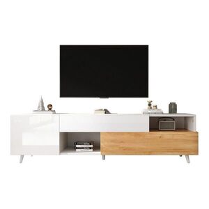 OKWISH TV stolík 180/38/50 cm bielo-prírodný s vysokolesklým čelom a úložným priestorom z drevotriesky vyobraziť