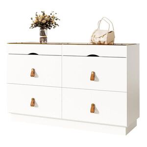 Modfu KOMODA z MDF a skla 120x40x78 cm biela so 6 zásuvkami, sklenenou doskou a členitým úložným priestorom vyobraziť