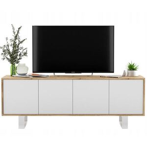 Meble Lindner TV stolík Apollo2 dub Wotan / biela matná 150 cm s kovovými nohami vyobraziť
