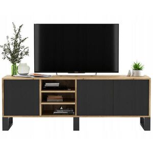 Meble Lindner TV stolík Apollo dub Wotan / čierna matná 150 cm s kovovými nohami vyobraziť