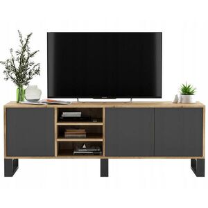 Meble Lindner TV stolík Apollo dub Wotan / grafit matný 150 cm s kovovými nohami vyobraziť