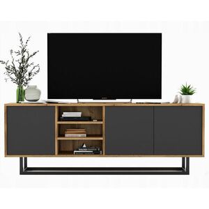 Meble Lindner TV stolík Apollo dub Wotan / grafit matný 150 cm s kovovým rámom vyobraziť