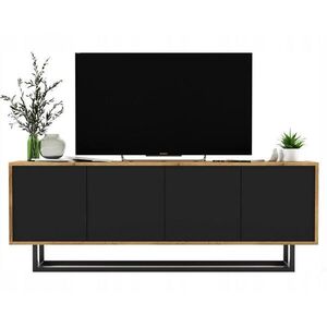 Meble Lindner TV stolík Apollo2 dub Wotan / čierna matná 150 cm s kovovým rámom vyobraziť