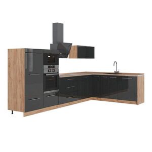 Vicco ROHOVÁ KUCHYŇA Fame-Line, Tmavo-sivá/Dub Goldkraft, 347 x 207 cm bez pracovnej dosky vyobraziť