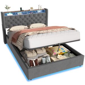 Modfu ČALÚNENÁ posteľ 140/190 cm, sivá, s hydraulickým úložným priestorom, LED osvetlením a USB portmi vyobraziť