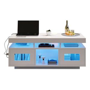 Redom KONFERENČNÝ stolík 100/50/43 cm s LED osvetlením, zásuvkou, USB a úložným priestorom z drevotriesky, Biela vyobraziť