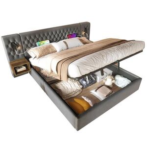 STILVORA POSTEĽOVÁ ZOSTAVA 180/200 cm sivá zamatová s úložným priestorom, LED, USB a Type-C, retro dizajn vyobraziť