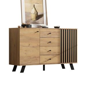 OKWISH KOMODA 120/38/75 cm čierna a prírodná s 4 zásuvkami a 2 skrinkami z MDF a masívneho dreva vyobraziť