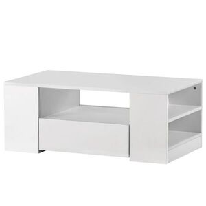 OKWISH KONFERENČNÝ stolík 95/53/37 cm biely z drevotriesky s vysokým leskom LED osvetlením 2 zásuvkami a 2 policami vyobraziť