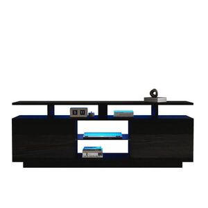 Redom TV stolík 140/35/55 cm z drevotriesky s LED osvetlením, 2 dvierkami a 5 priehradkami, Čierna vyobraziť