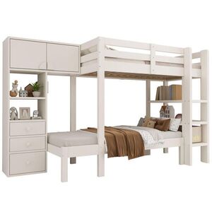STILVORA POSCHODOVÁ POSTEĽ 90/200+90/200 cm biela so skriňou, 3 zásuvkami, regálom a LED vyobraziť