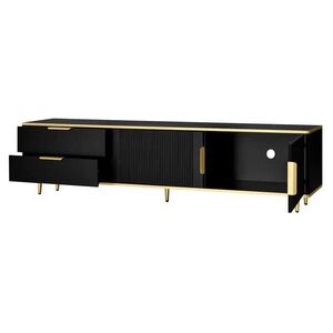 Redom NÍZKA komoda 170/45/37 cm z MDF s 2 zásuvkami a vyrezávanými dvierkami, čierna a zlatá vyobraziť