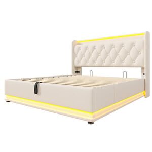 Modfu ČALÚNENÁ posteľ z PU 160x200 cm biela s LED osvetlením, USB-C, úložným priestorom a matracom vyobraziť