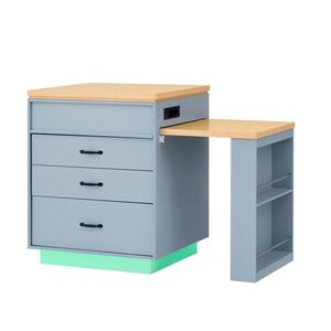 OKWISH KUCHYNSKÝ ostrovček 125, 5–187, 5/71/93 cm modrý z MDF s výsuvným stolom LED osvetlením a nabíjacou stanicou vyobraziť