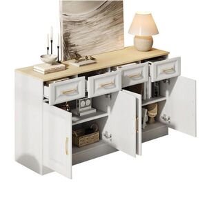 OKWISH KOMODA 140/40/75 cm biela s dubovým dekorom so 4 zásuvkami a 4 dvierkami z drevotriesky vyobraziť