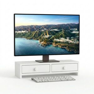 Relaxdays STOJAN NA MONITOR Biely MDF 2 zásuvky 47x18x12, 5 cm vyobraziť