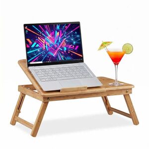 Relaxdays STOLÍK Prírodný bambus na notebook výškovo nastaviteľný vyobraziť