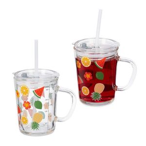Relaxdays POHÁR Transparentný 2-dielny-set s viečkom a slamkou 400 ml vyobraziť