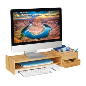 Relaxdays STOJAN NA MONITOR Prírodný bambus so zásuvkou 70 cm vyobraziť