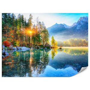 Muralo FOTOTAPETA Vliesová pre Spálňu Jazero Hory Stromy Západ Slnka Príroda 200x140 vyobraziť